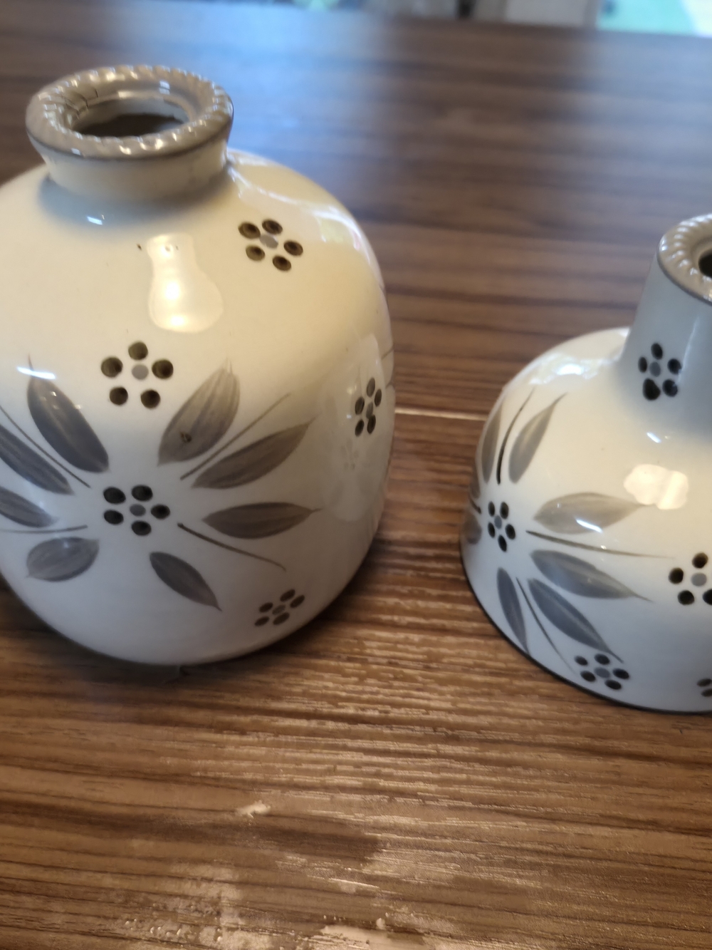 Temp-Tations Cream Ceramic Bud Vases with Gray Floral Motif